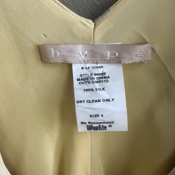 VTG Hype Silk Dress Y2K Yellow & Gray A-Line V-Neck Fit & Flare Womens 4 - Picture 4 of 6
